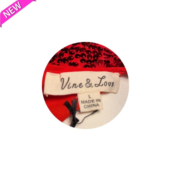 NWT Vine & Love Red Sequin Puff Sleeve Top Blouse Size Large - Picture 5 of 5